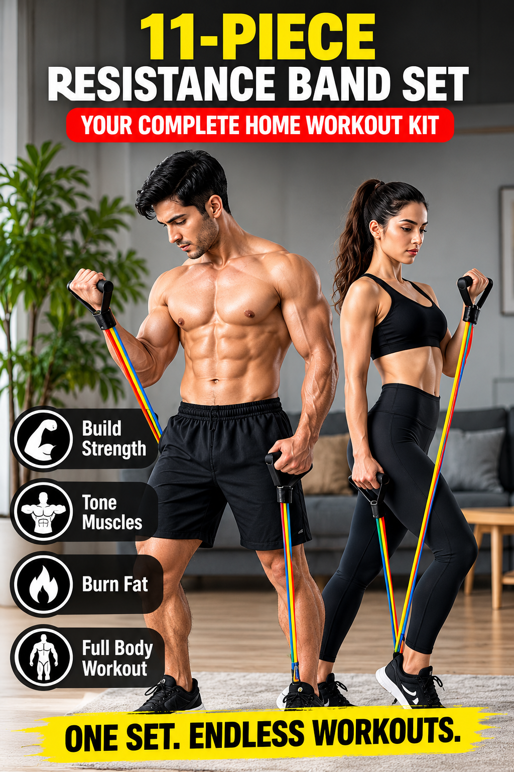 11-Piece Resistance Band Set with Handles & Ankle Straps – Home Workout Kit