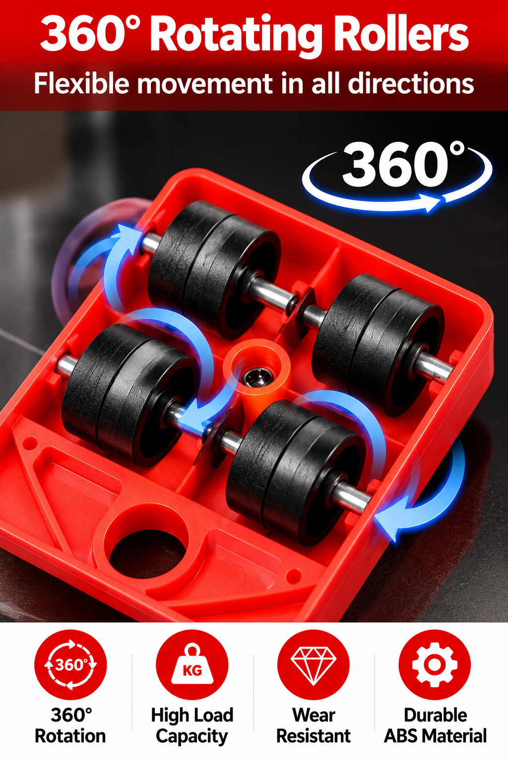 Heavy Furniture Lifter & Moving Tool Set – 5-Piece 360° Rotating Furniture Rollers