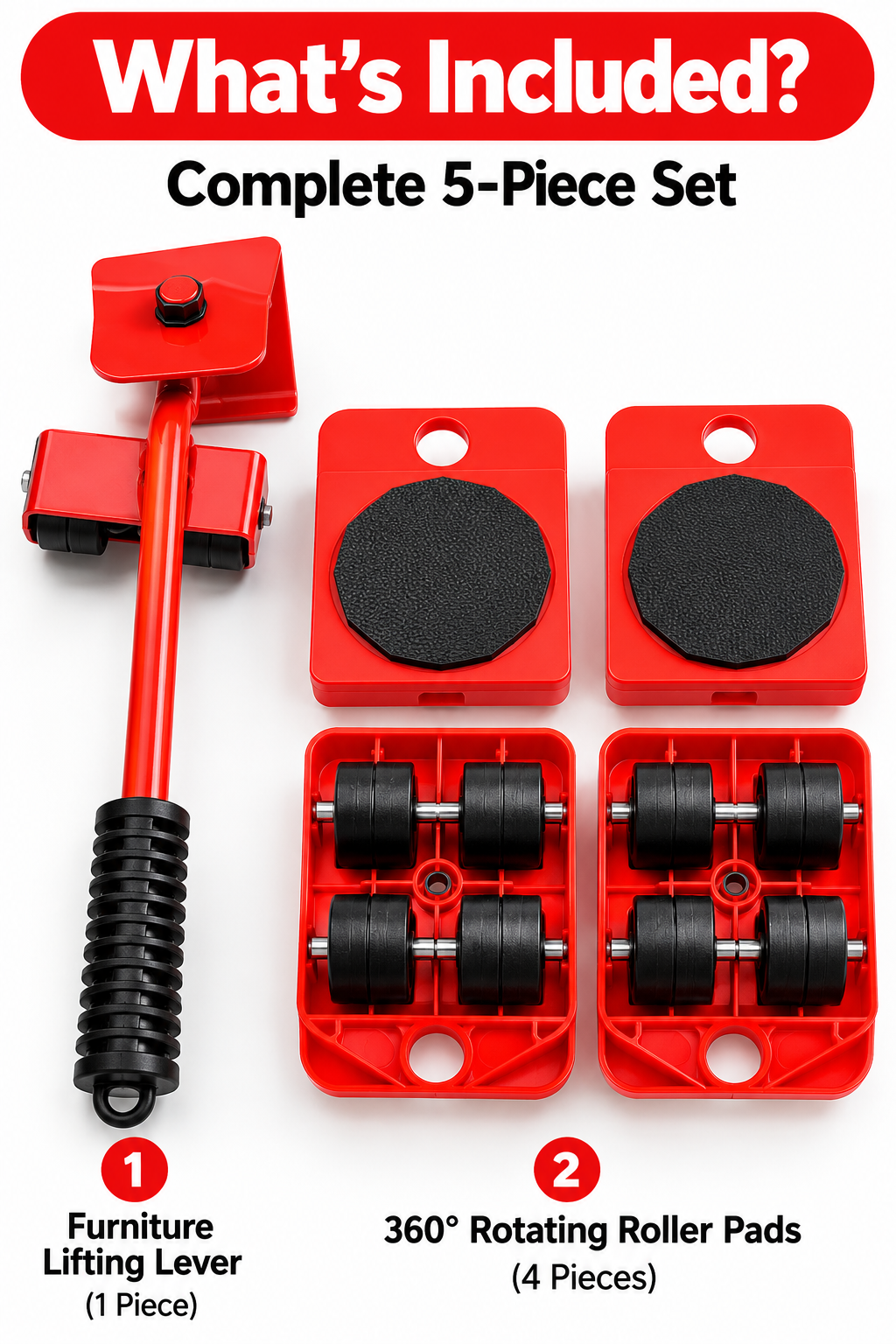 Heavy Furniture Lifter & Moving Tool Set – 5-Piece 360° Rotating Furniture Rollers