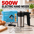 500W Electric Hand Mixer with Beaters & Dough Hooks – Cake & Baking Mixer