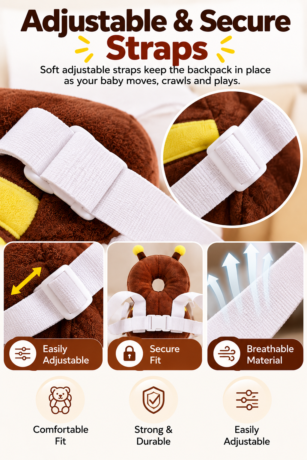Baby Head Protection Cushion – Cute Bee Safety Backpack for Toddlers