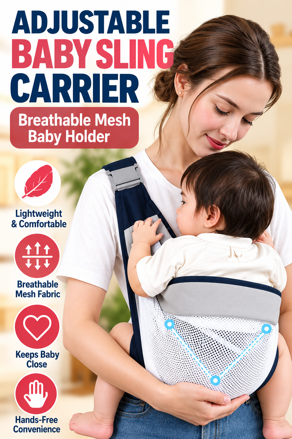 Adjustable Baby Sling Carrier – Breathable Mesh Baby Holder