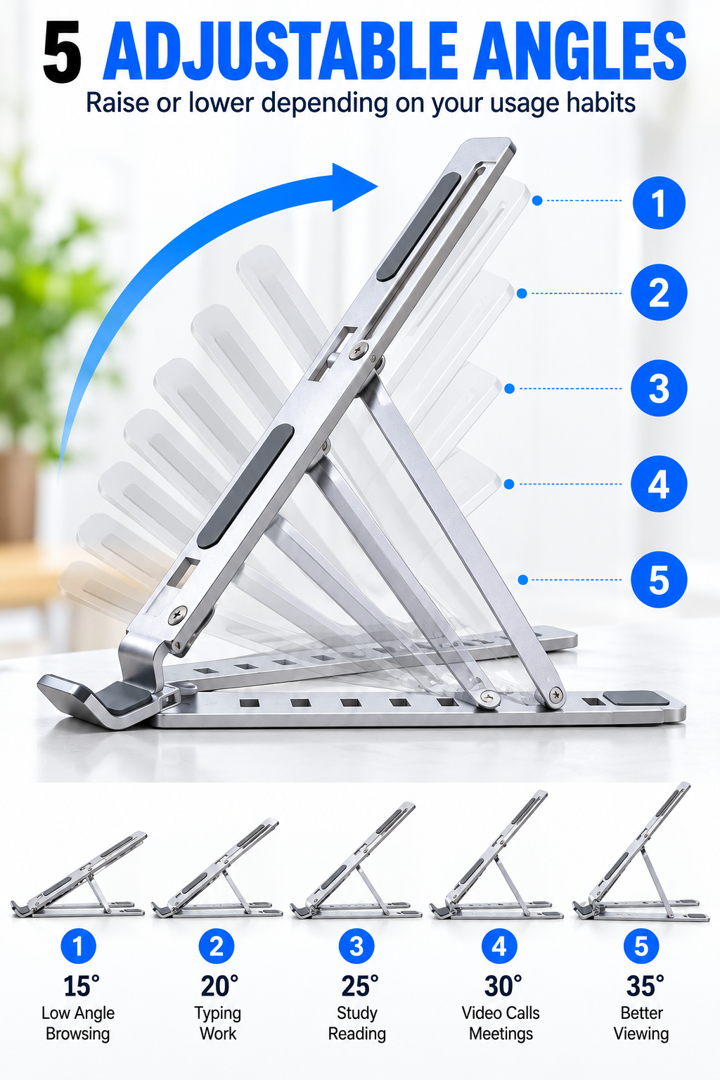 Adjustable Aluminum Laptop Stand – Foldable Computer & Tablet Holder