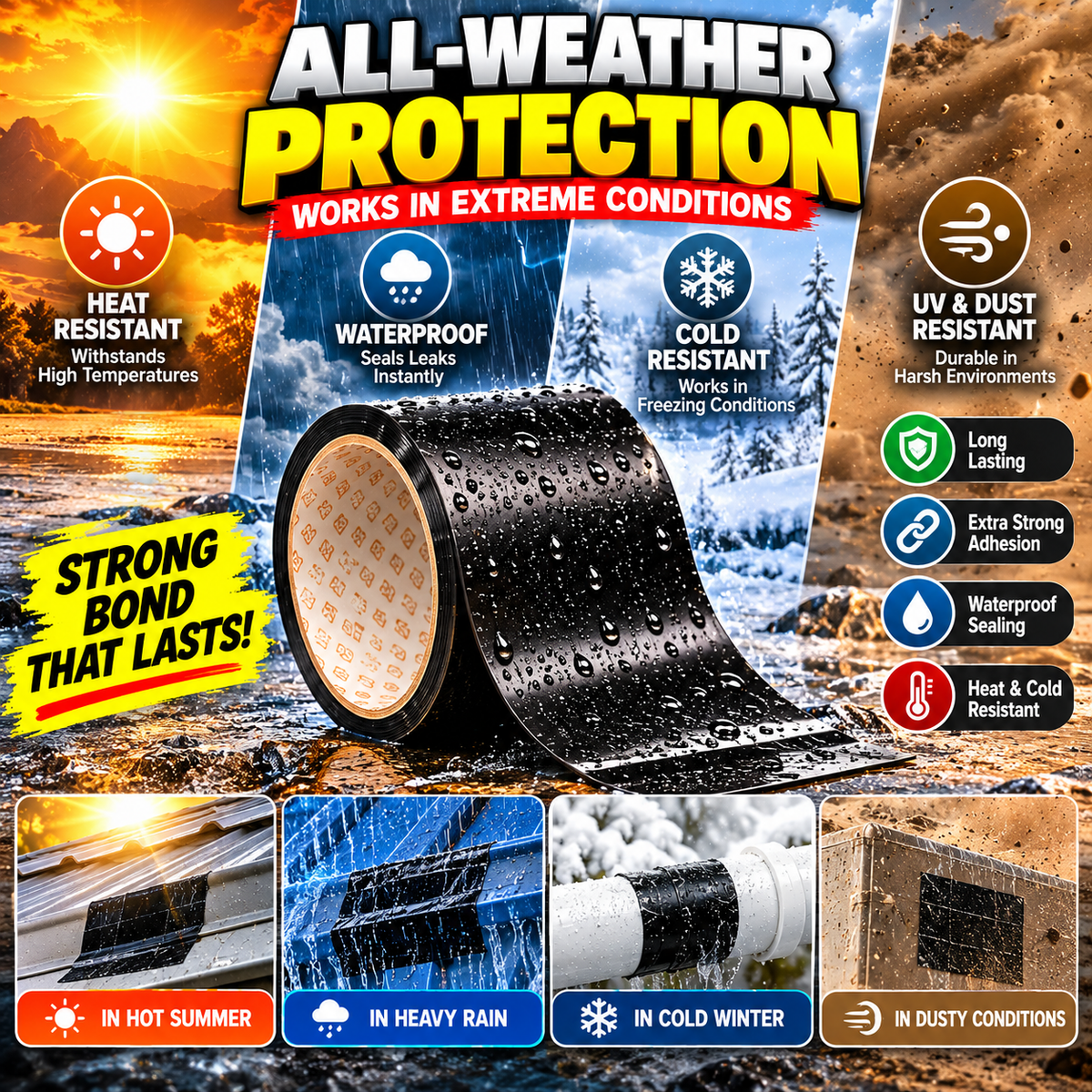 Waterproof Repair Tape – 1.52M x 10CM Heavy-Duty PVC Sealing Tape