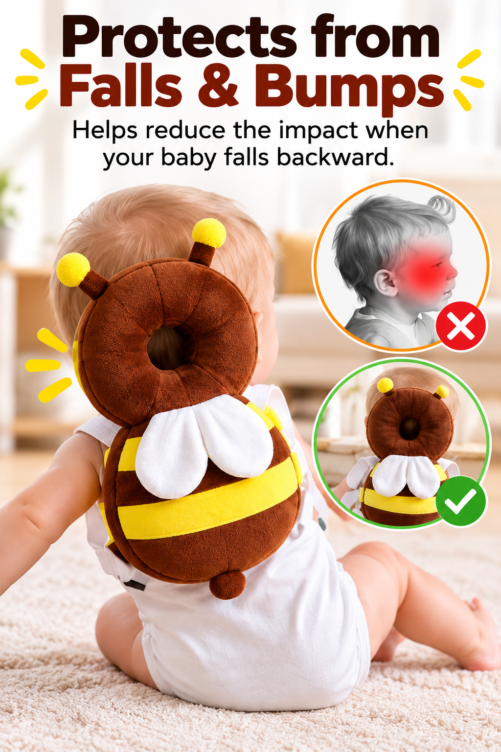 Baby Head Protection Cushion – Cute Bee Safety Backpack for Toddlers