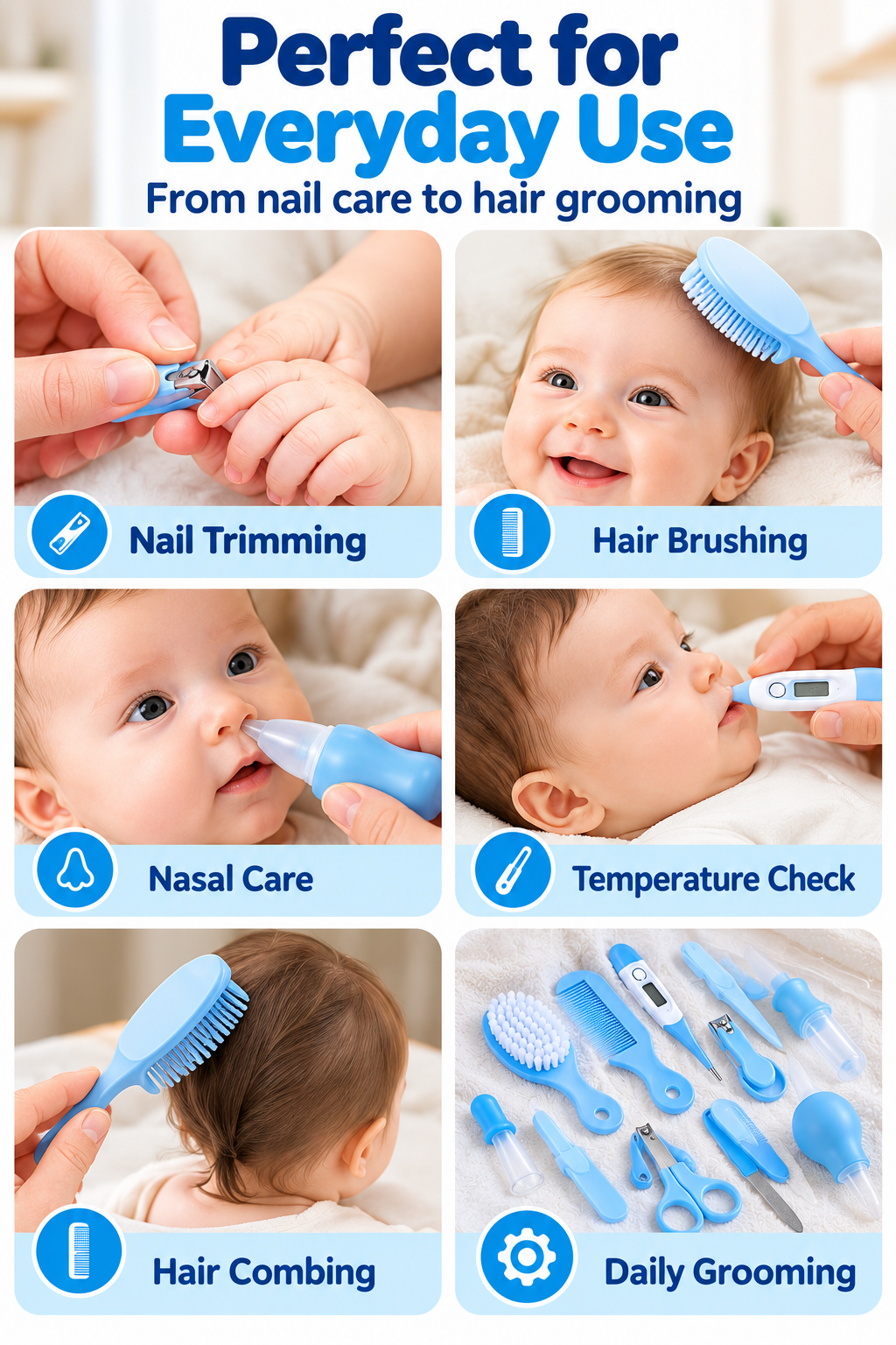 10-Piece Baby Care Grooming Kit – Nail Clipper, Scissors, Comb & Brush Set