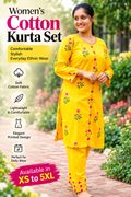 Women's Yellow Printed Cotton Kurta Pant Set | XS–5XL