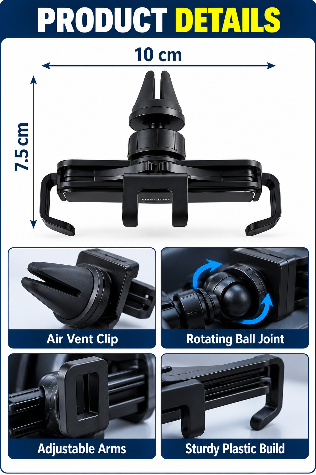 360° Rotating Car Phone Holder – Adjustable Air Vent Mobile Phone Mount