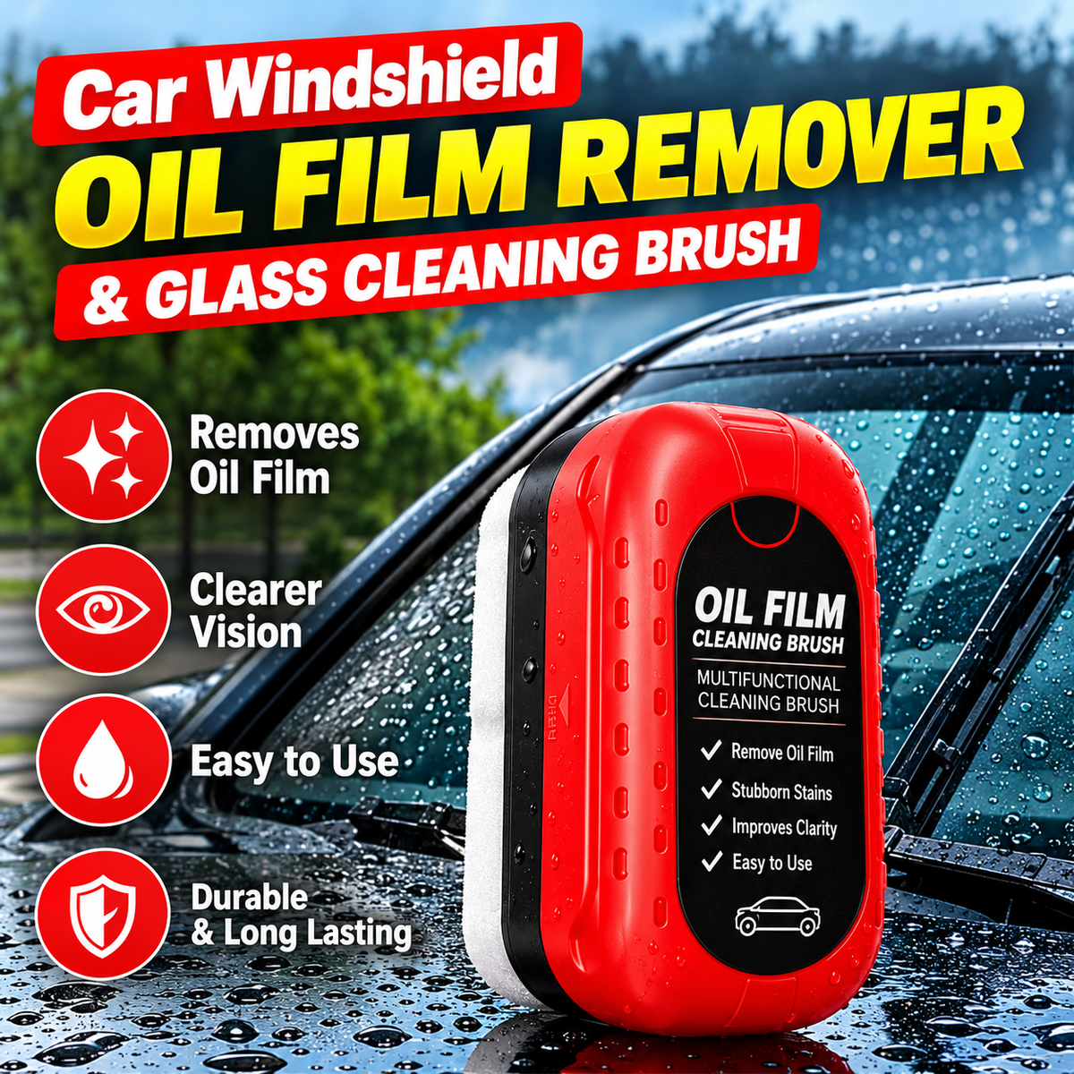 Car Windshield Oil Film Remover & Glass Cleaning Brush