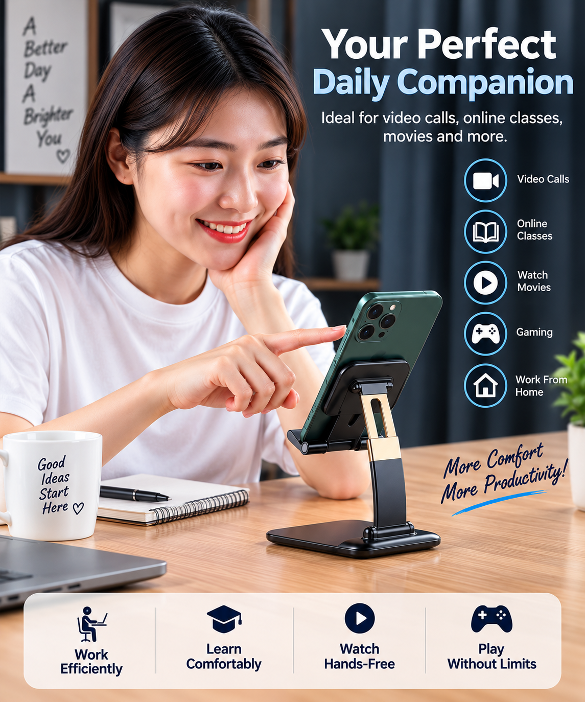 Foldable Adjustable Phone & Tablet Stand for Desk – Universal Mobile Holder