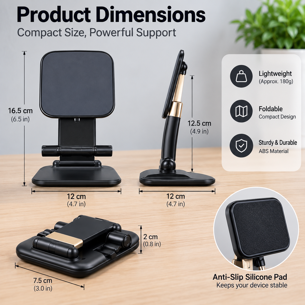 Foldable Adjustable Phone & Tablet Stand for Desk – Universal Mobile Holder