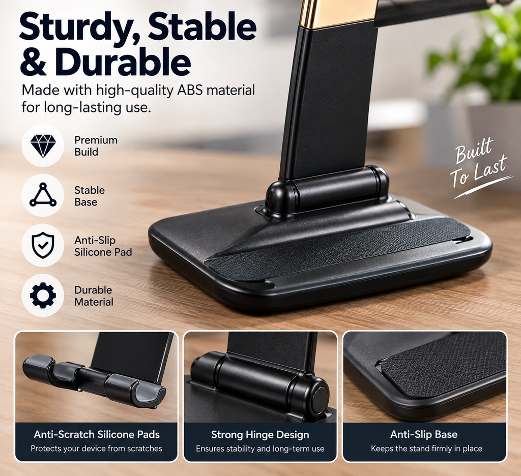 Foldable Adjustable Phone & Tablet Stand for Desk – Universal Mobile Holder