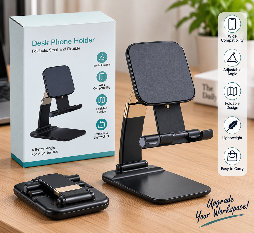 Foldable Adjustable Phone & Tablet Stand for Desk – Universal Mobile Holder