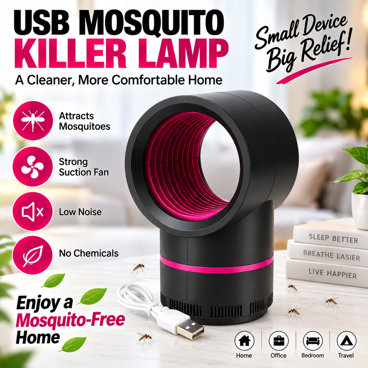 USB Mosquito Killer Lamp – UV Insect Trap with Suction Fan