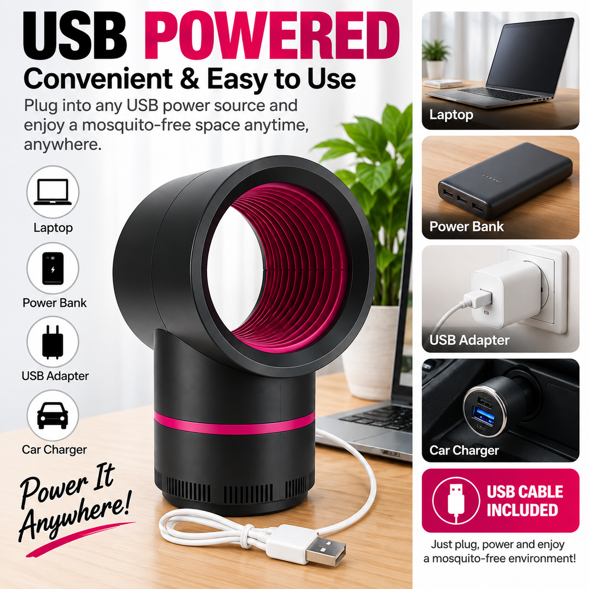 USB Mosquito Killer Lamp – UV Insect Trap with Suction Fan