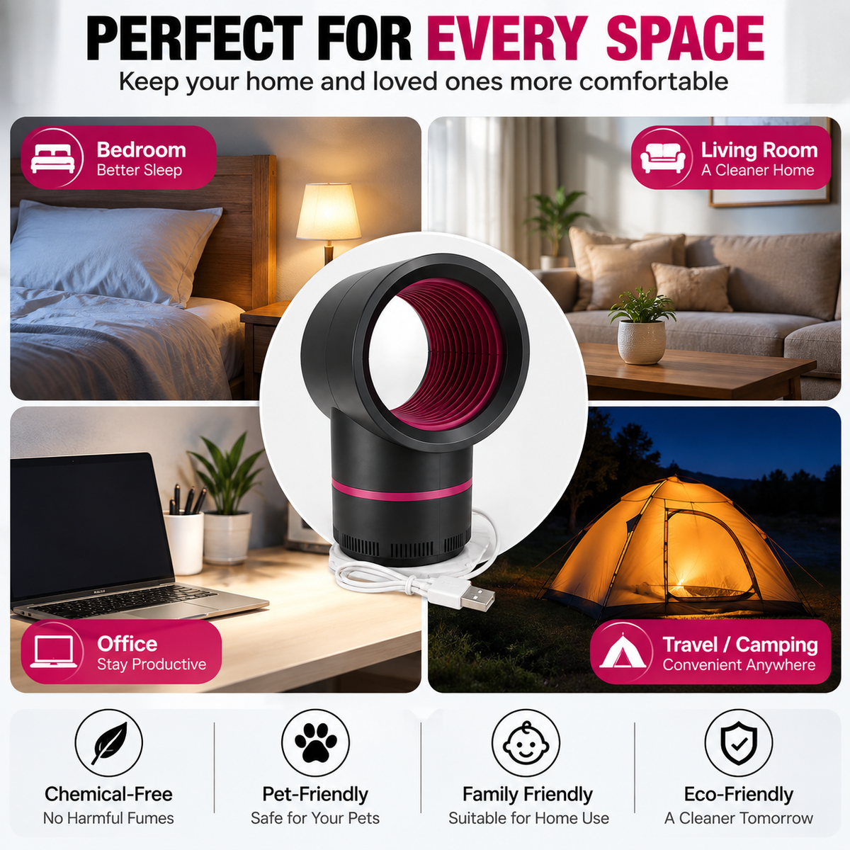 USB Mosquito Killer Lamp – UV Insect Trap with Suction Fan
