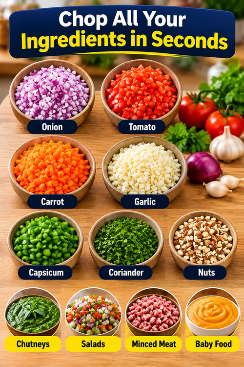 650ml Manual Vegetable Chopper with 4 Blades – Pull String Food Chopper