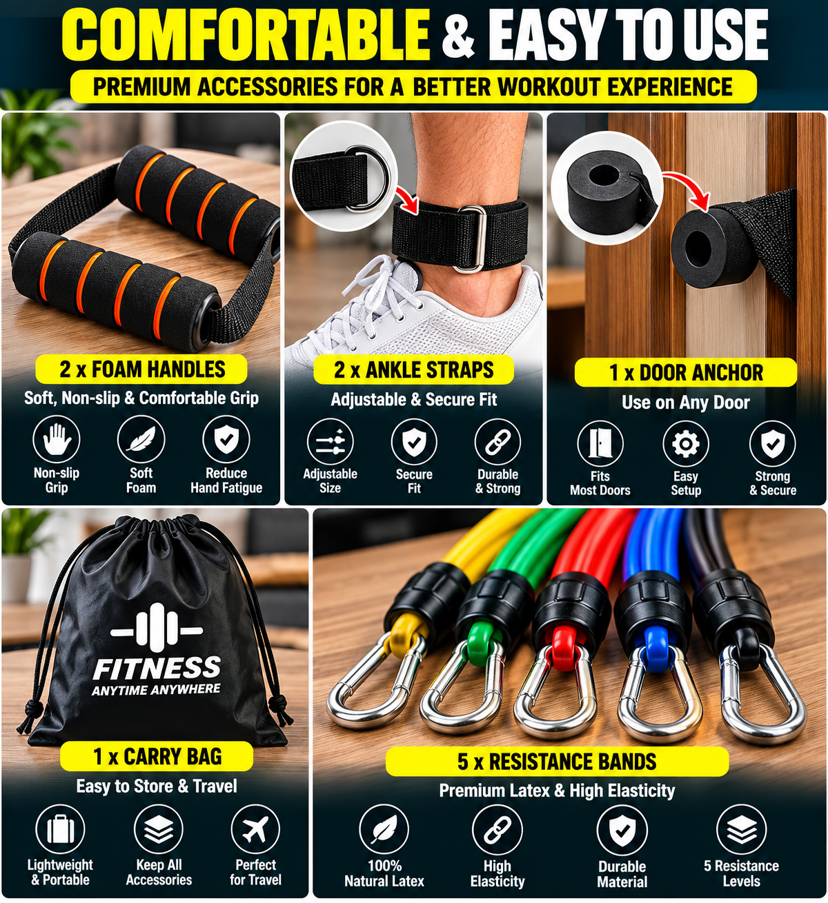 11-Piece Resistance Band Set with Handles & Ankle Straps – Home Workout Kit