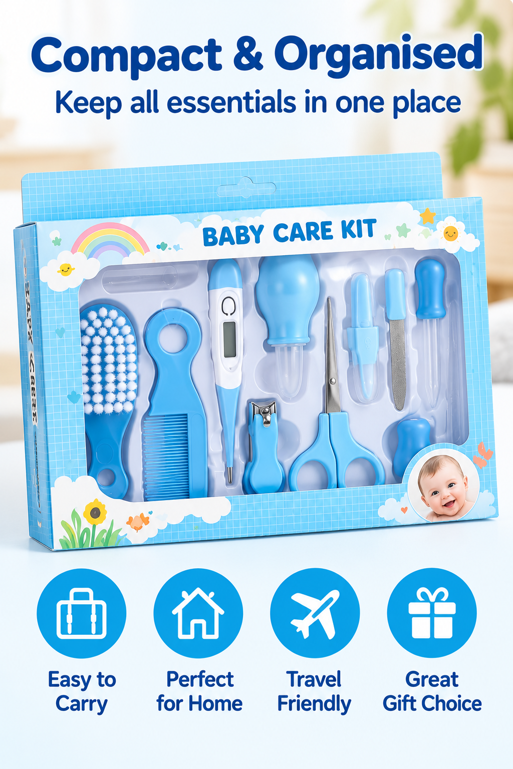 10-Piece Baby Care Grooming Kit – Nail Clipper, Scissors, Comb & Brush Set