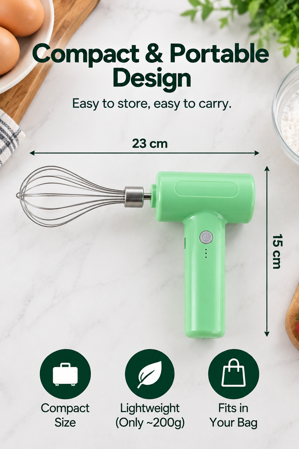 Cordless Electric Whisk & Egg Beater – Rechargeable Hand Mixer