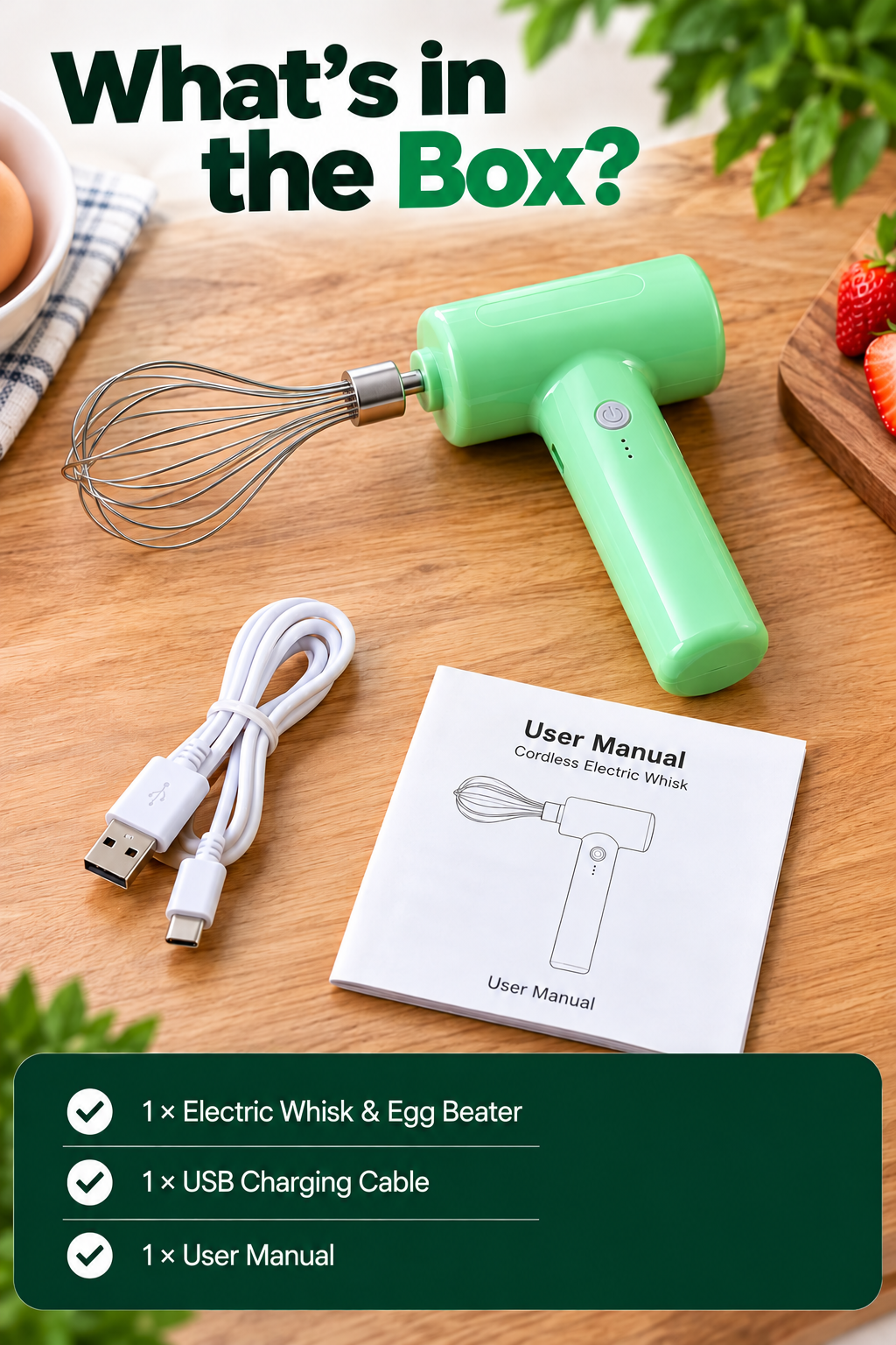 Cordless Electric Whisk & Egg Beater – Rechargeable Hand Mixer