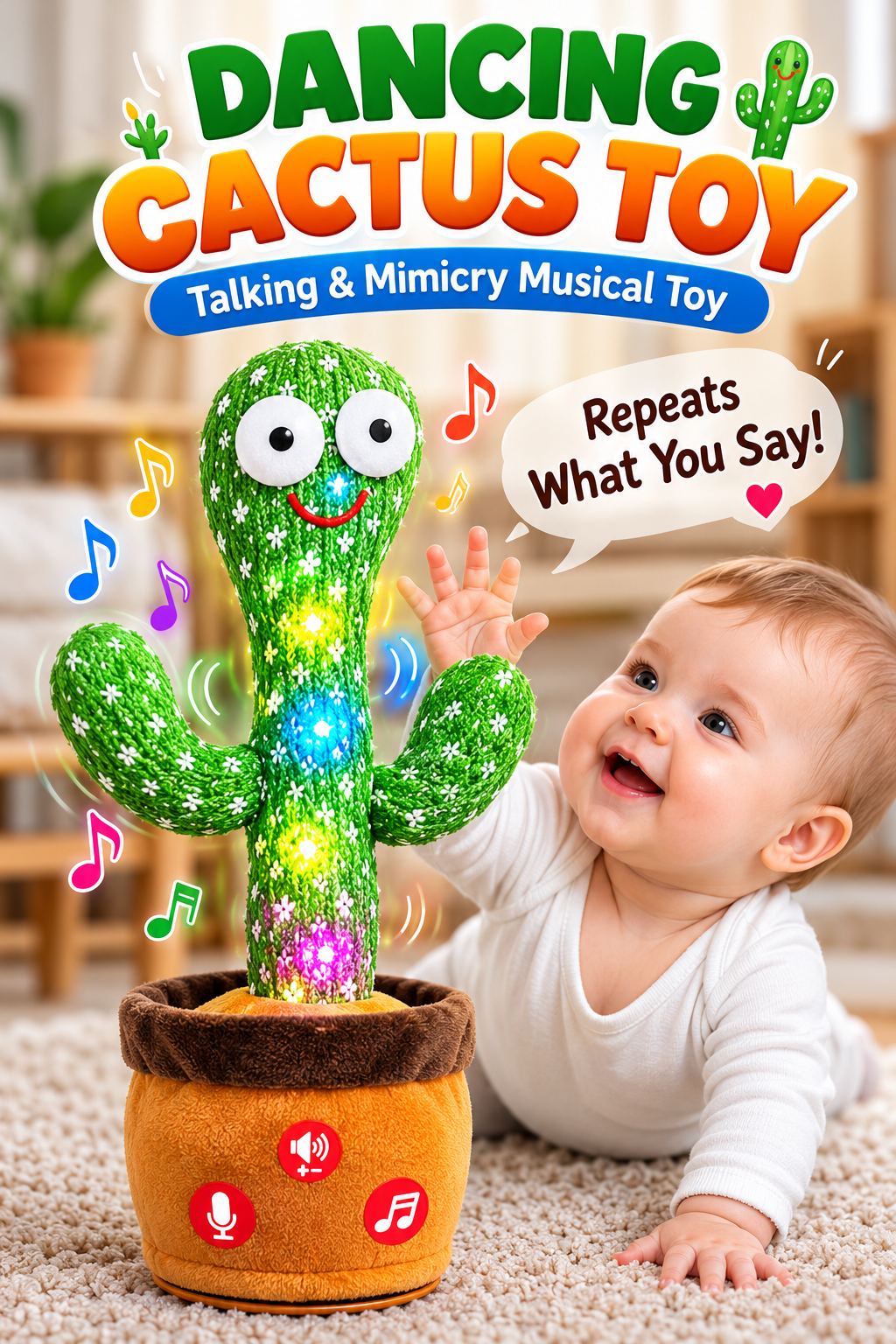 Dancing Cactus Toy with LED Lights – Talking & Mimicry Musical Toy