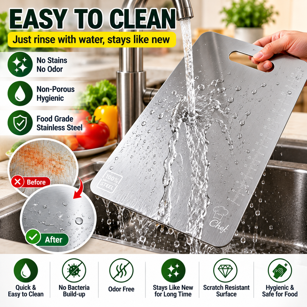 Large Stainless Steel Cutting Board with Measurement Scale – 31 × 20.5 cm