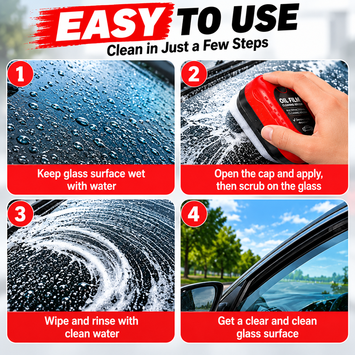 Car Windshield Oil Film Remover & Glass Cleaning Brush