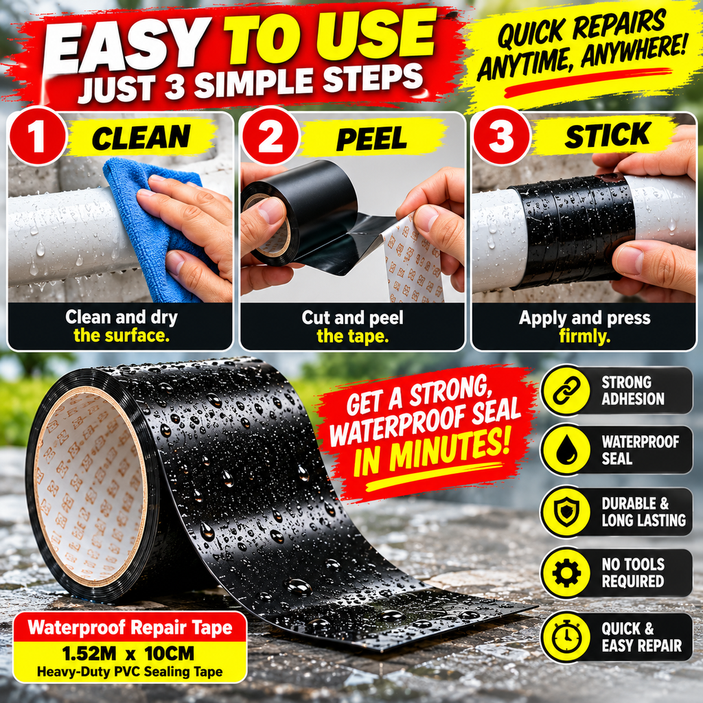 Waterproof Repair Tape – 1.52M x 10CM Heavy-Duty PVC Sealing Tape