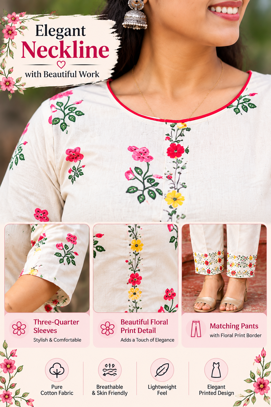 Women's Floral Cotton Kurta Pant Set | XS–3XL