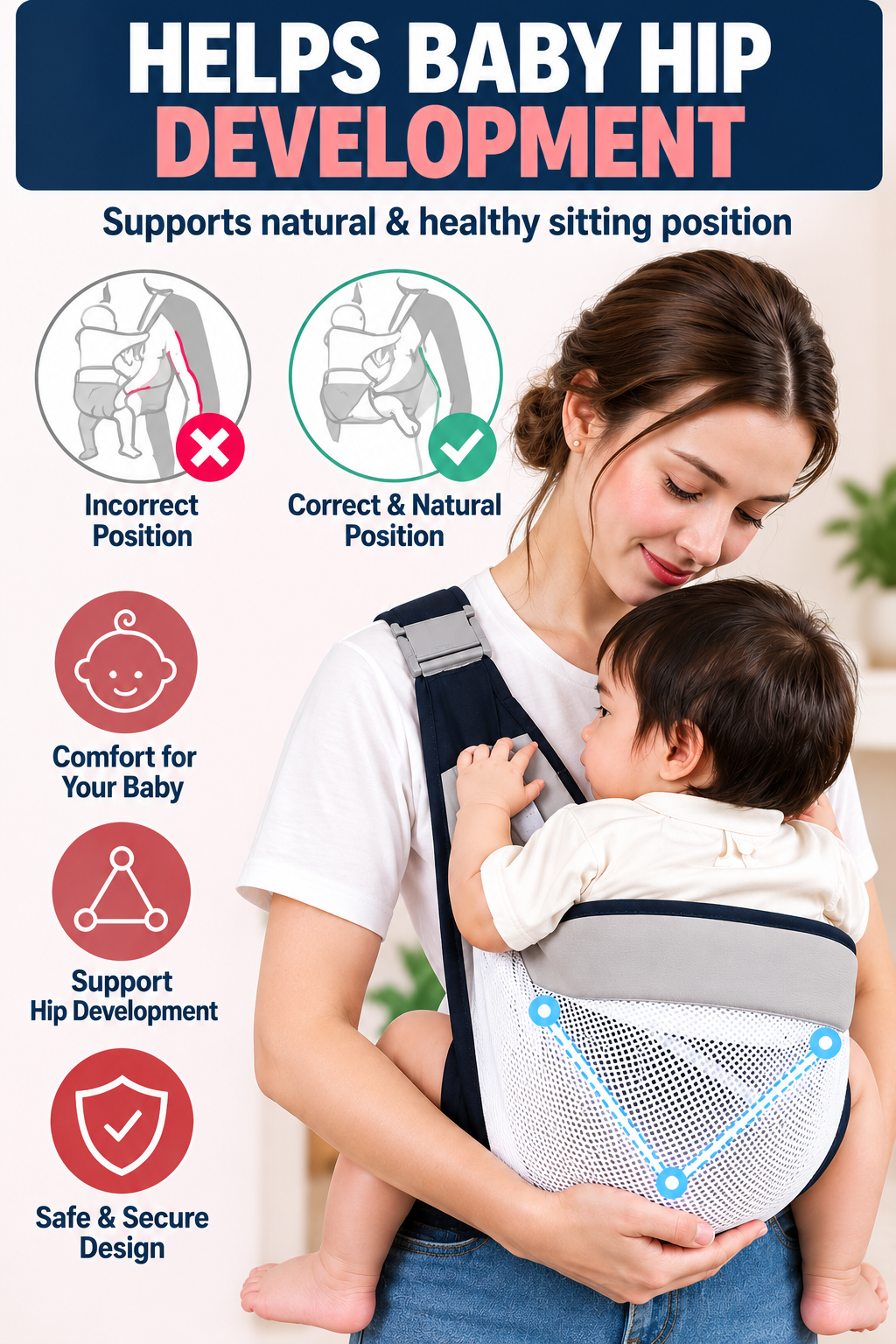 Adjustable Baby Sling Carrier – Breathable Mesh Baby Holder