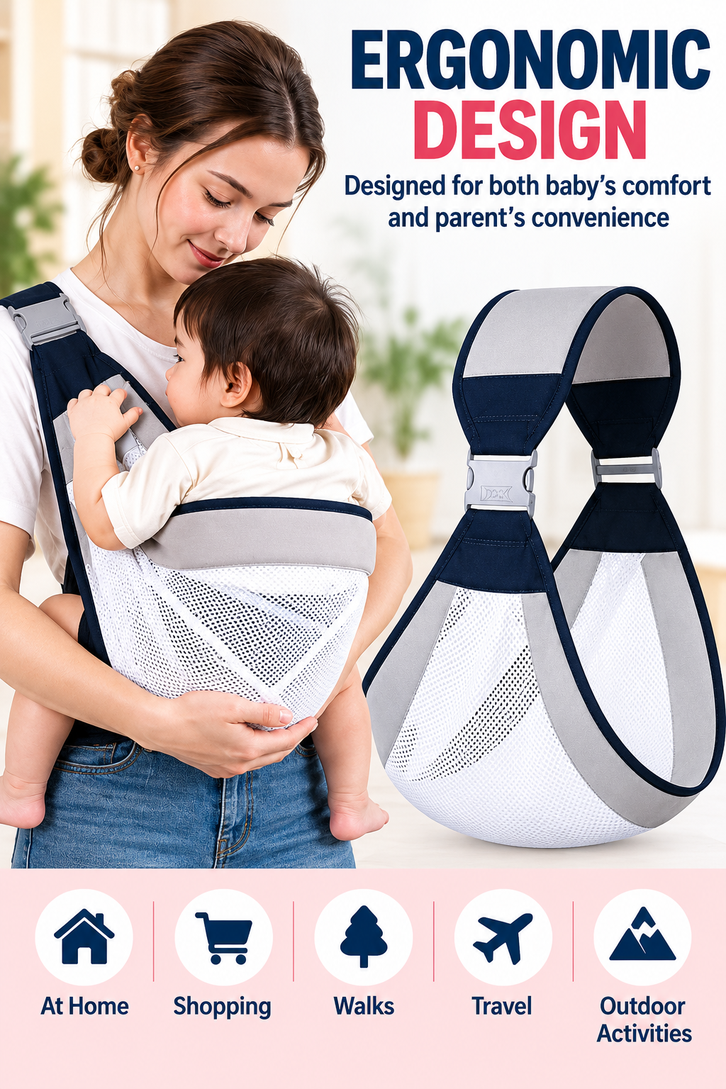 Adjustable Baby Sling Carrier – Breathable Mesh Baby Holder