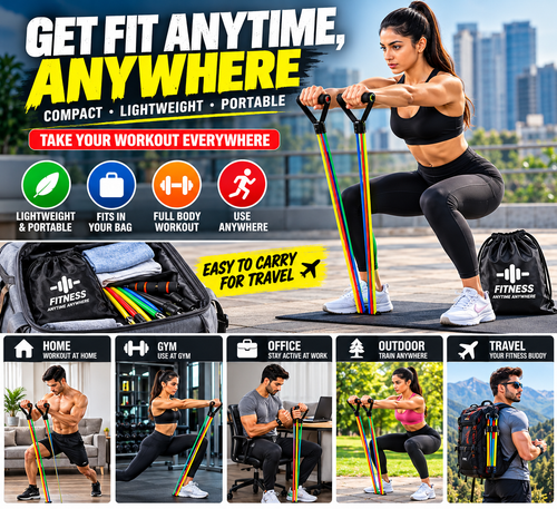 11-Piece Resistance Band Set with Handles & Ankle Straps – Home Workout Kit