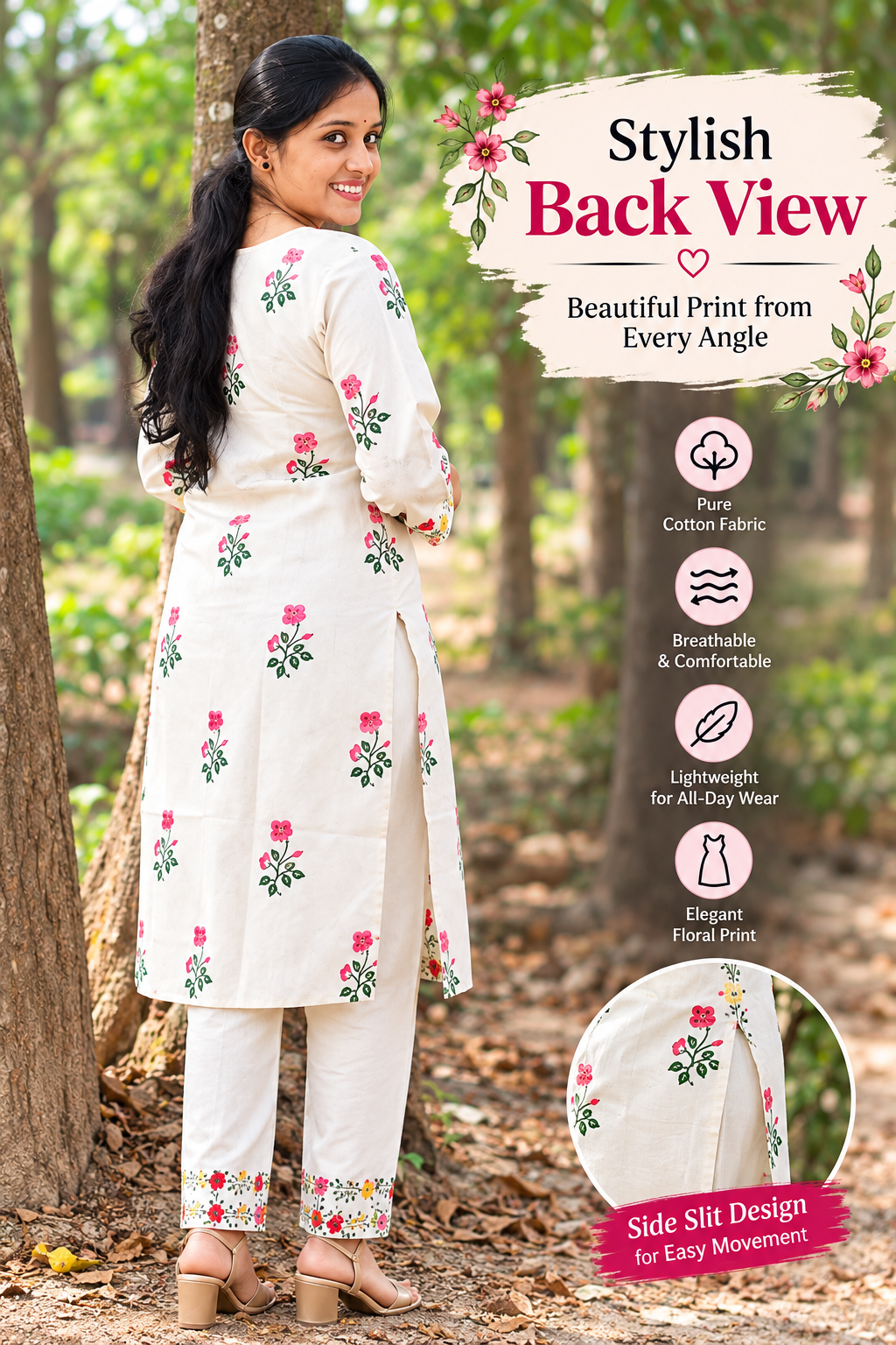 Women's Floral Cotton Kurta Pant Set | XS–3XL