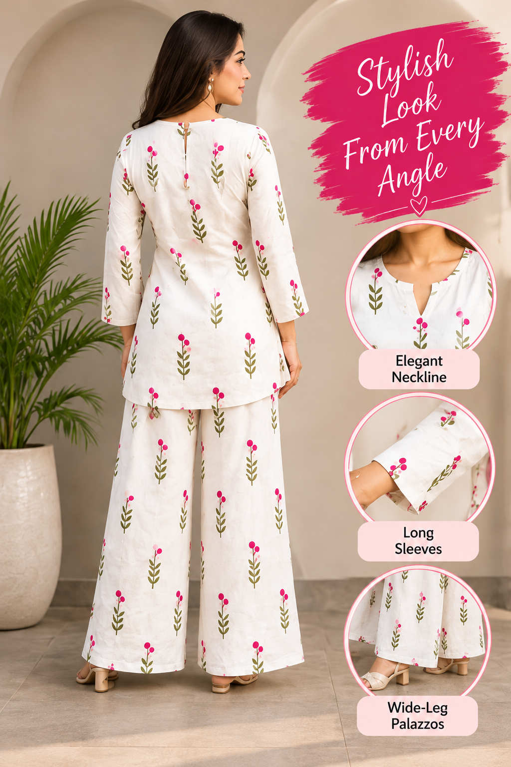 Women's Floral Cotton Kurta Palazzo Co-ord Set