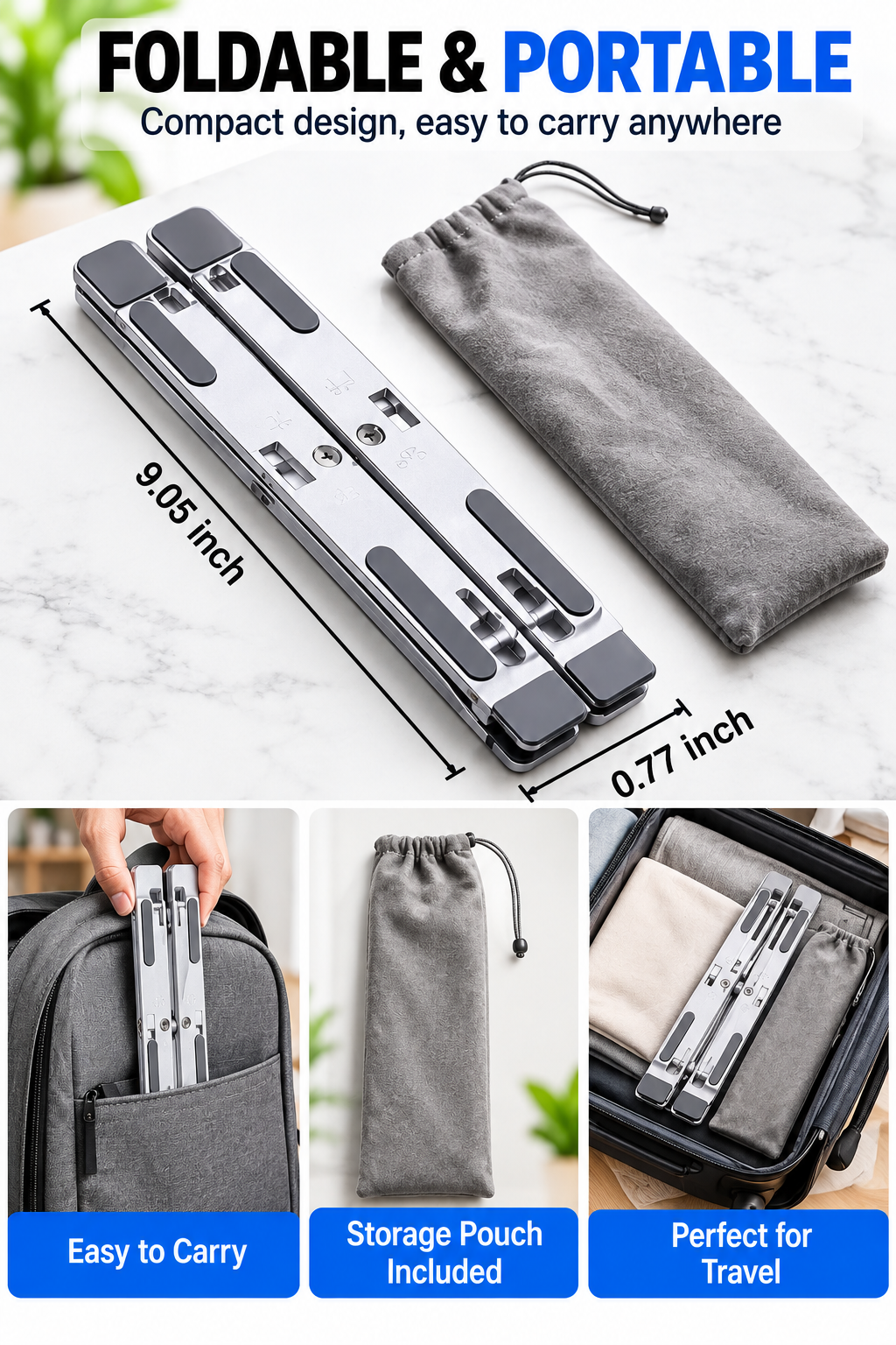 Adjustable Aluminum Laptop Stand – Foldable Computer & Tablet Holder