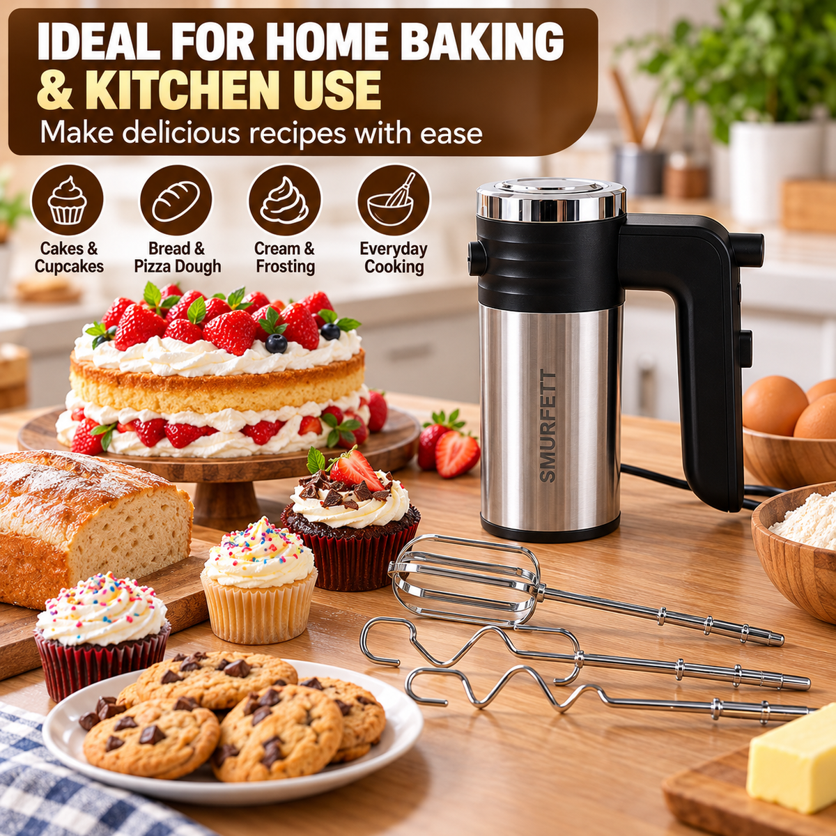 500W Electric Hand Mixer with Beaters & Dough Hooks – Cake & Baking Mixer