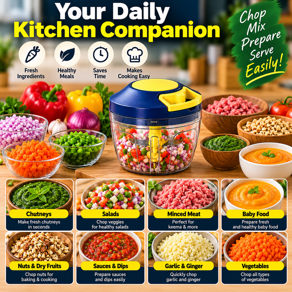 650ml Manual Vegetable Chopper with 4 Blades – Pull String Food Chopper
