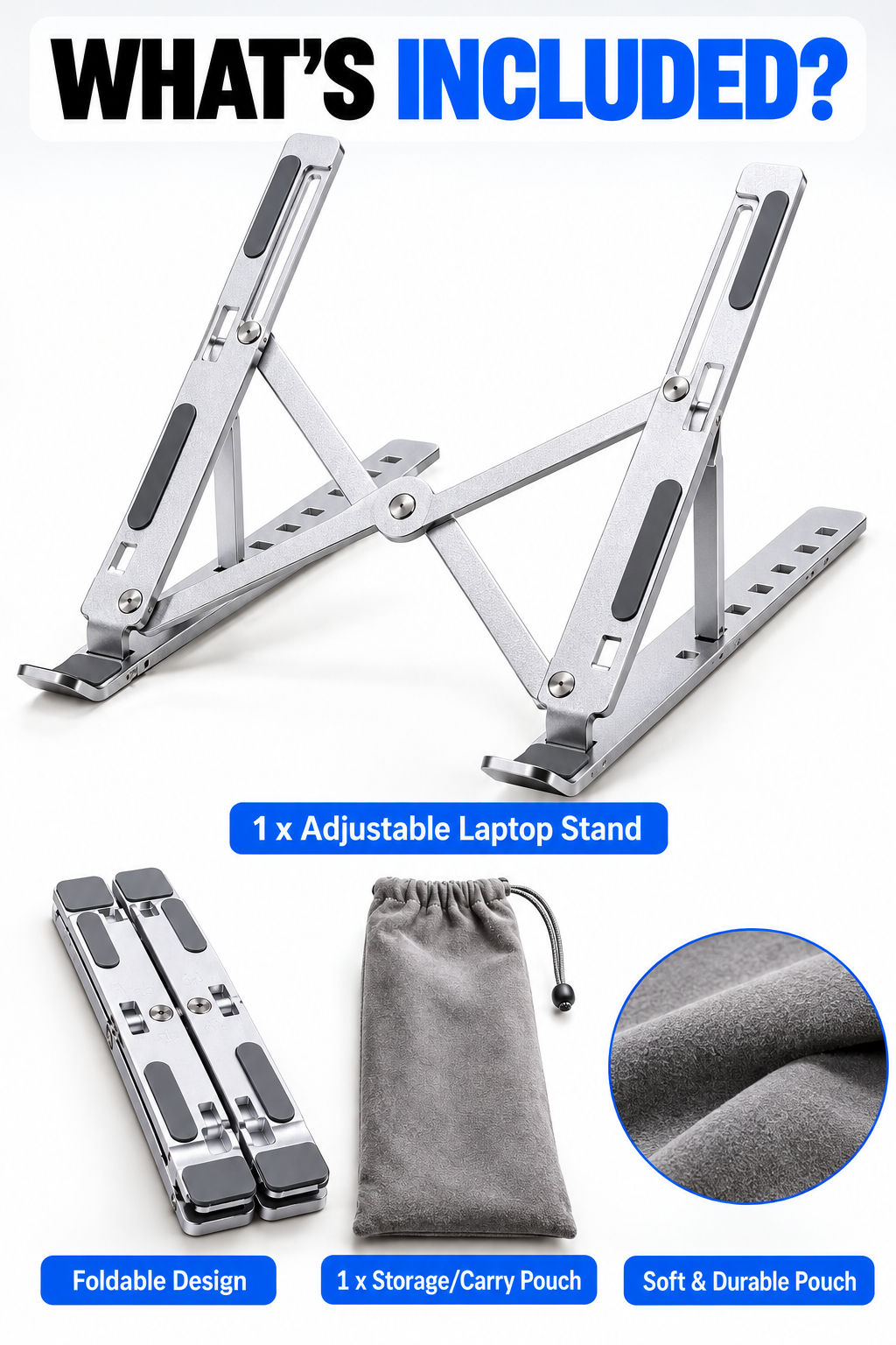 Adjustable Aluminum Laptop Stand – Foldable Computer & Tablet Holder
