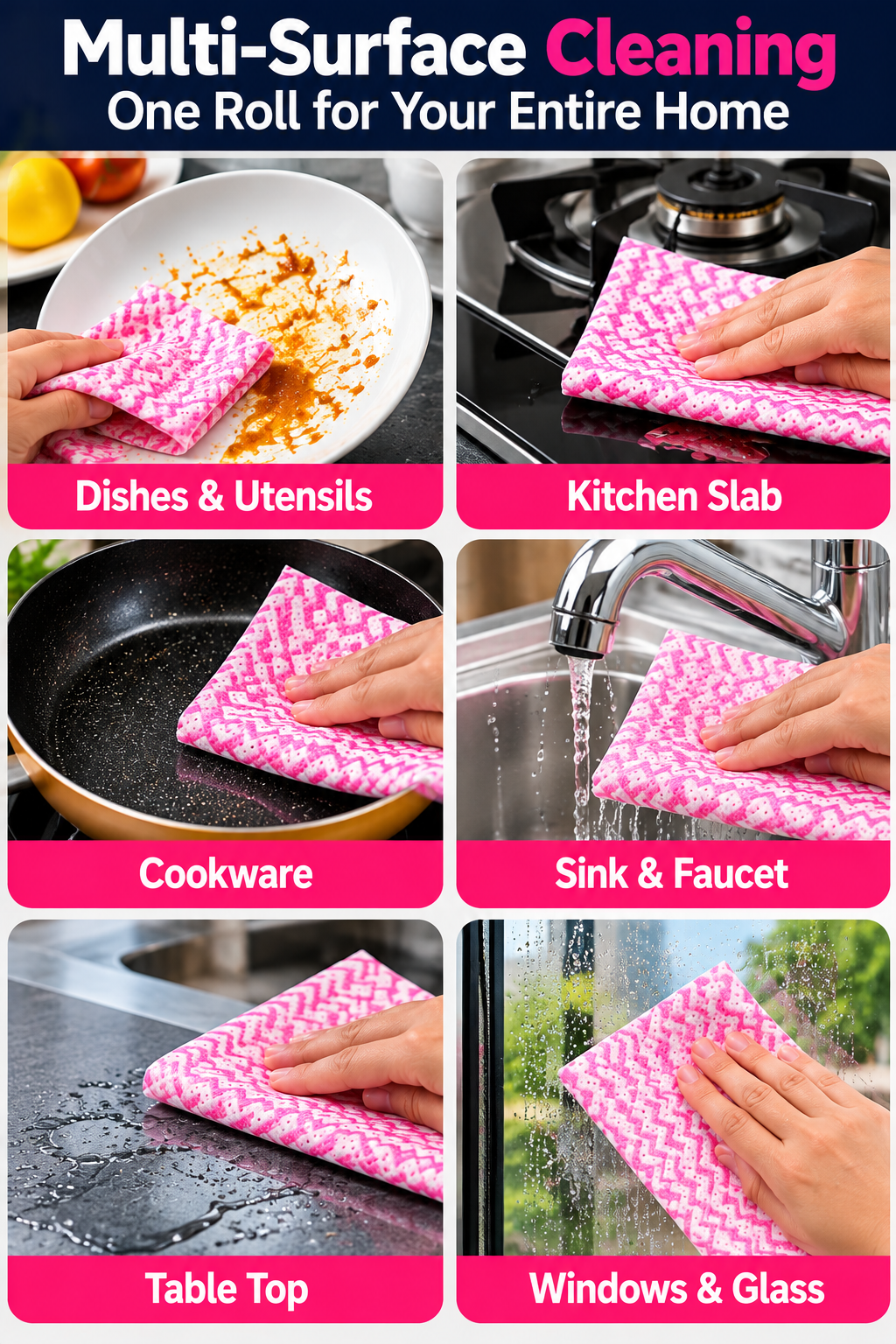Multipurpose Disposable Kitchen Cleaning Cloth Roll – Absorbent Surface Wipes | 1 Roll