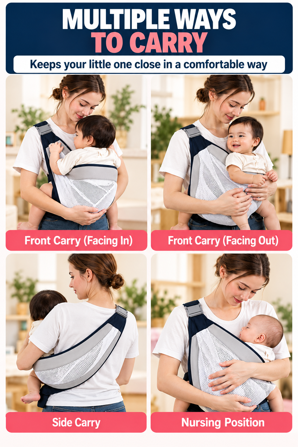 Adjustable Baby Sling Carrier – Breathable Mesh Baby Holder
