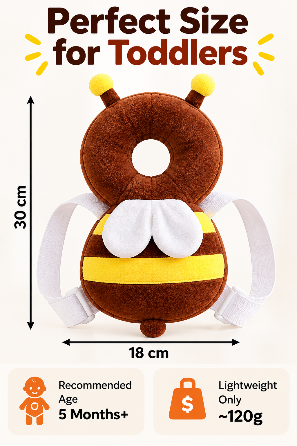 Baby Head Protection Cushion – Cute Bee Safety Backpack for Toddlers