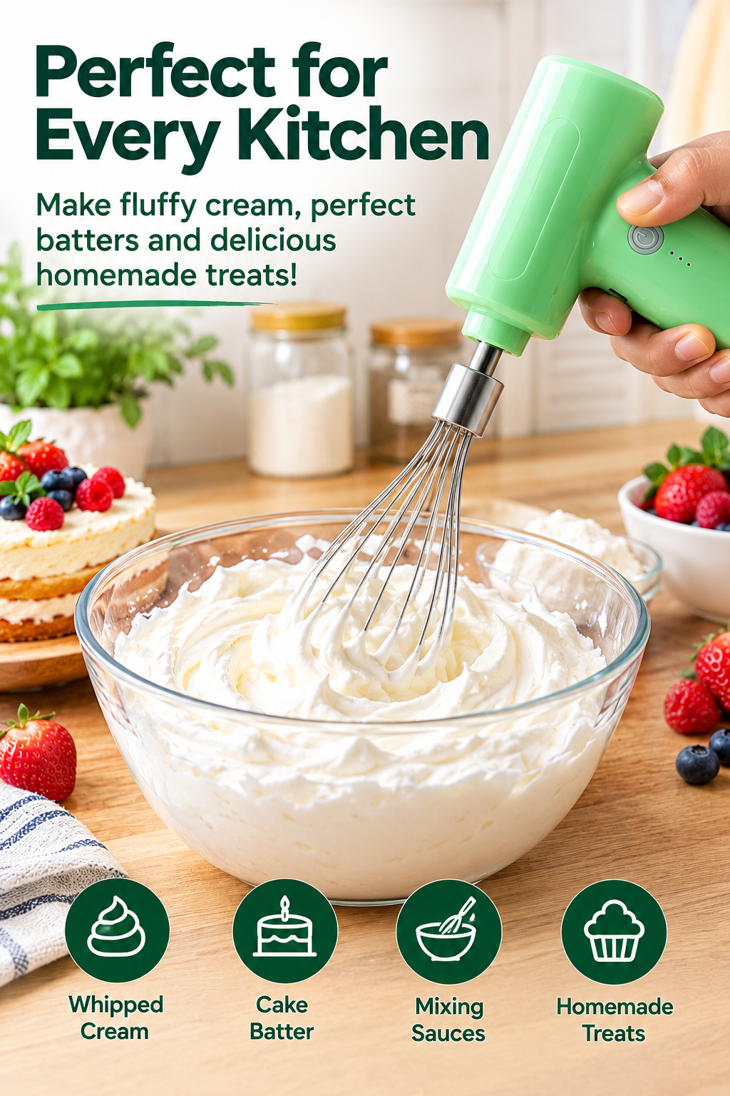 Cordless Electric Whisk & Egg Beater – Rechargeable Hand Mixer