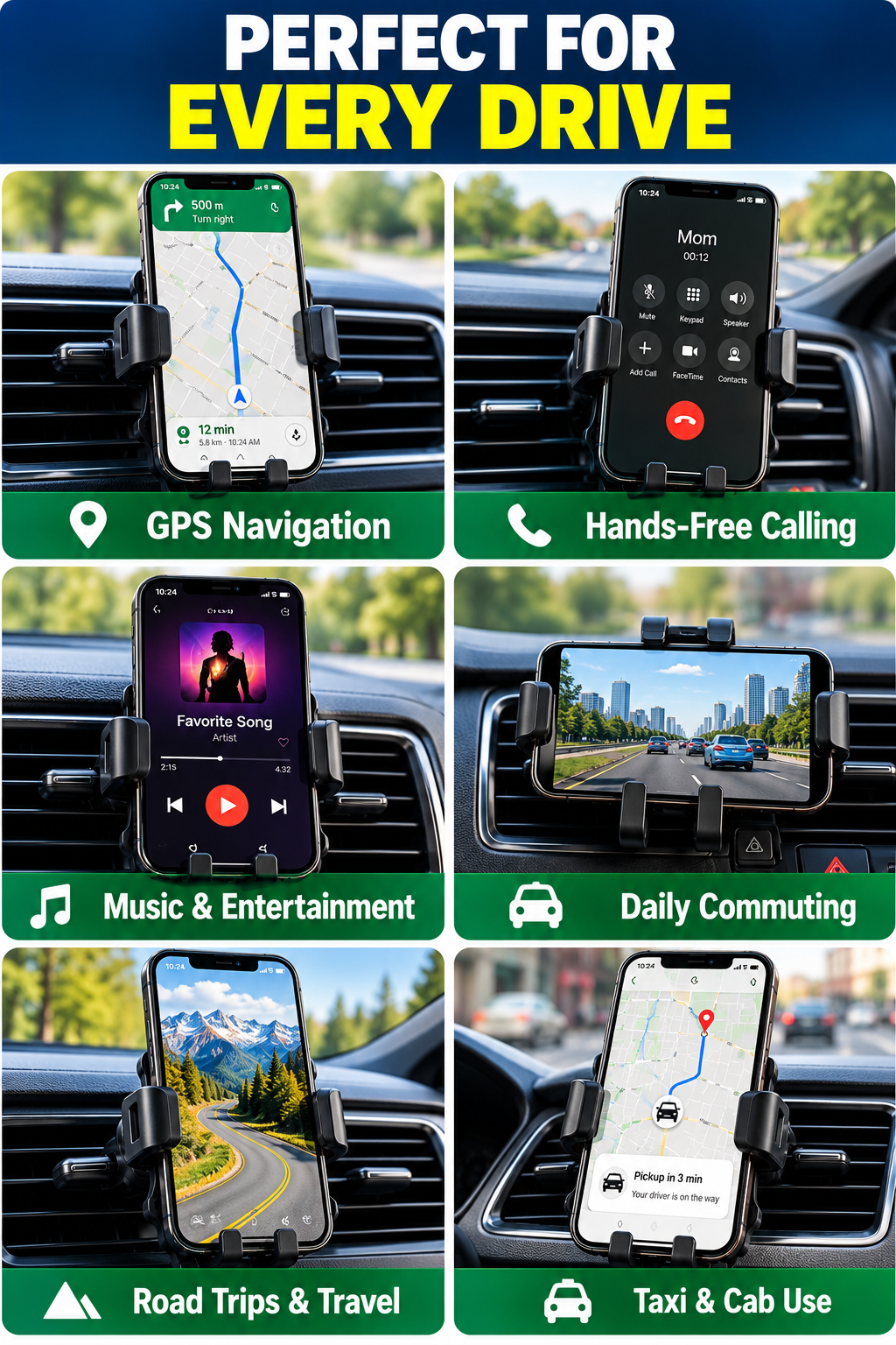 360° Rotating Car Phone Holder – Adjustable Air Vent Mobile Phone Mount