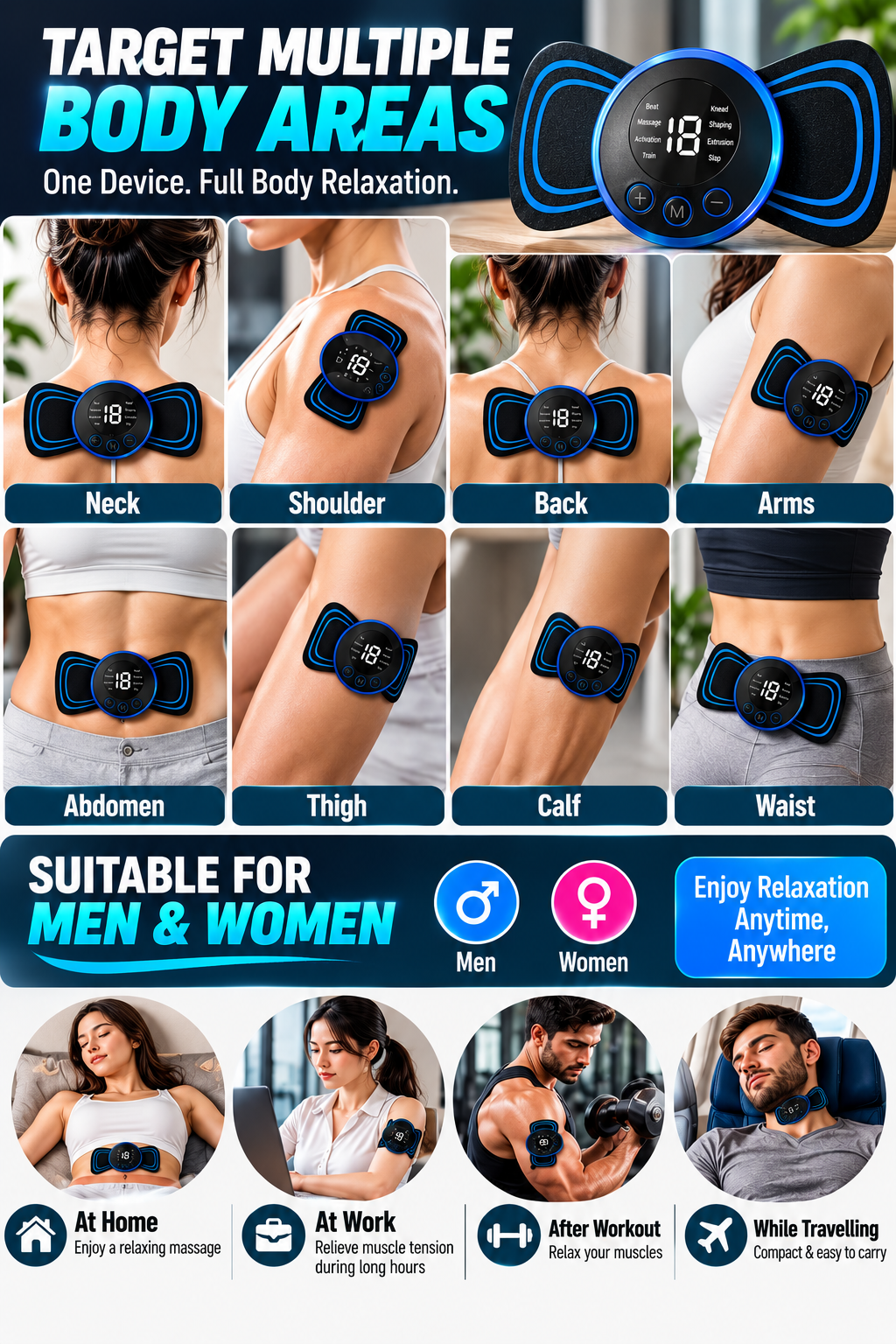 Portable EMS Muscle Stimulator & Body Massager – USB Rechargeable