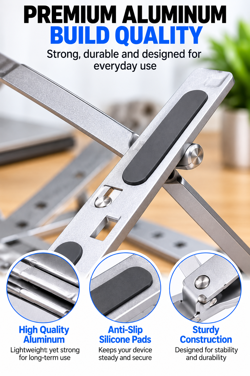 Adjustable Aluminum Laptop Stand – Foldable Computer & Tablet Holder