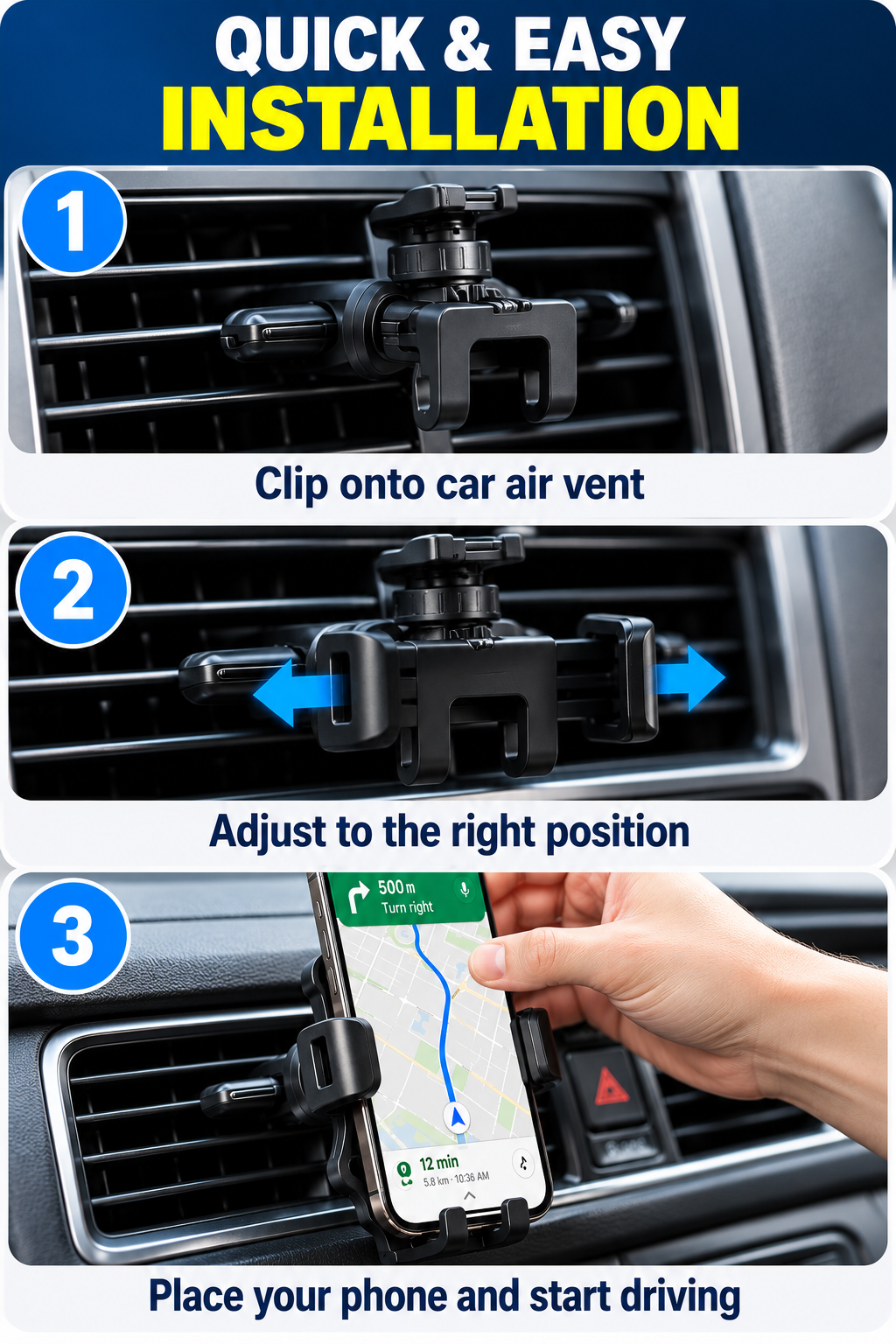 360° Rotating Car Phone Holder – Adjustable Air Vent Mobile Phone Mount