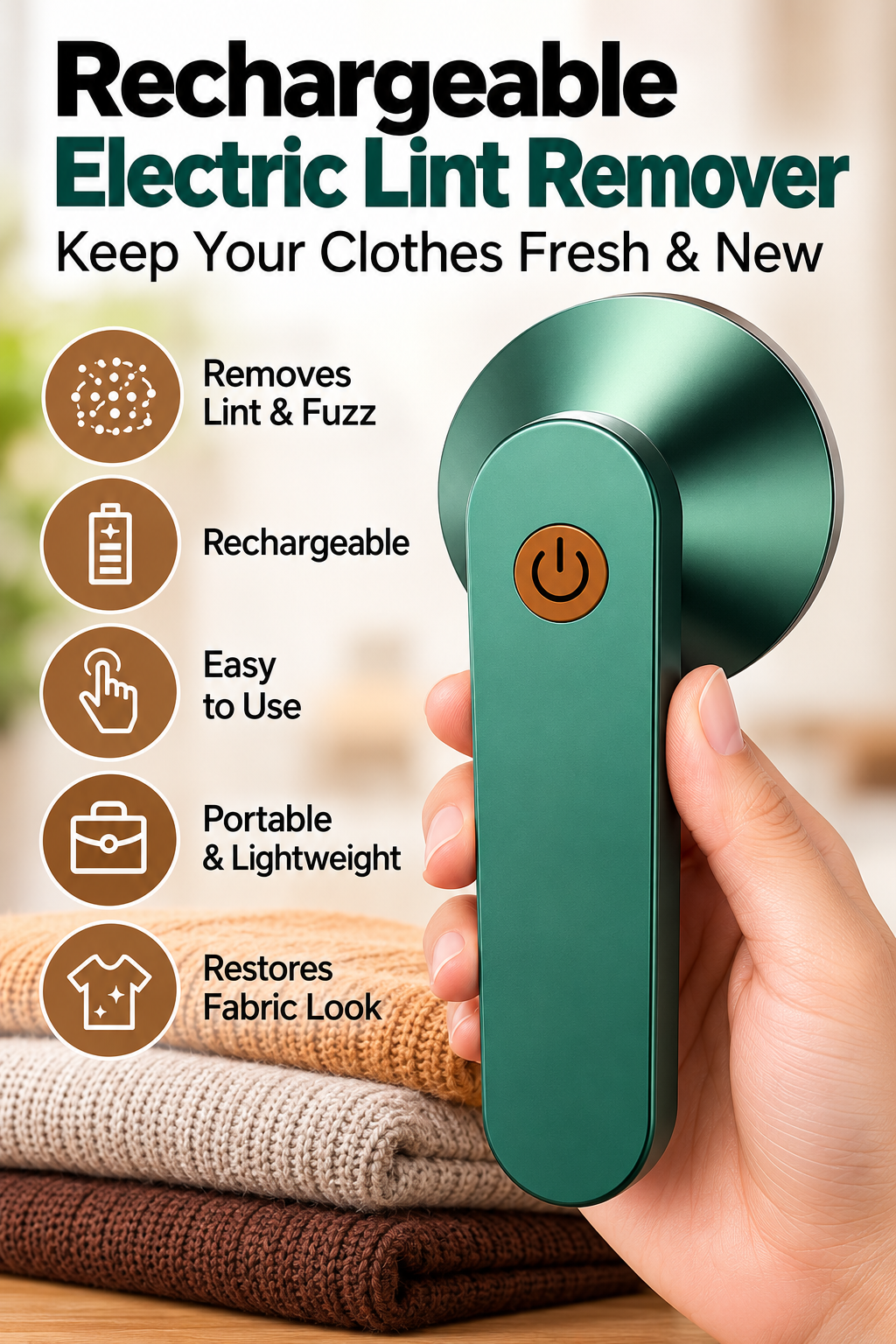 Rechargeable Electric Lint Remover & Fabric Shaver – Portable Clothes Fuzz Remover
