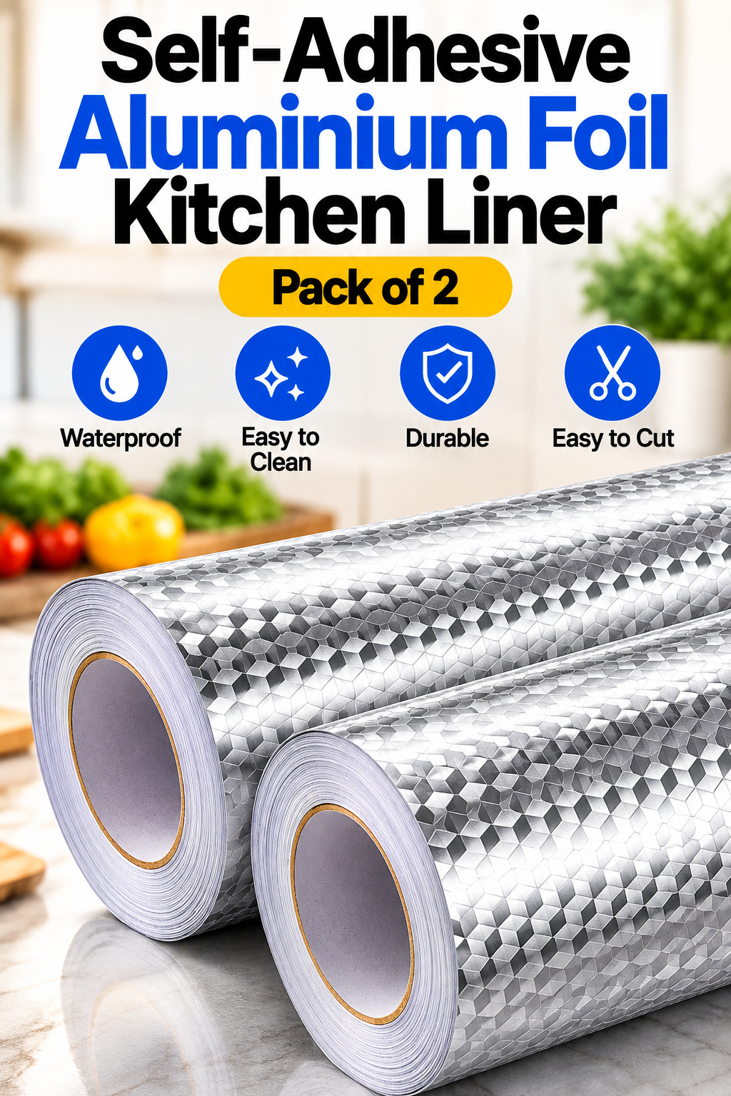 Self-Adhesive Aluminium Foil Kitchen Liner – Pack of 2