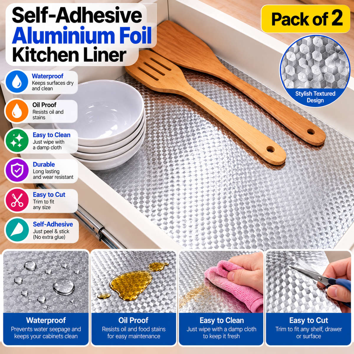 Self-Adhesive Aluminium Foil Kitchen Liner – Pack of 2